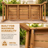 Garvee All-Weather 47 in Outdoor Garden Bench, 2-Person Patio Porch Backyard Seating - Slatted Seat, Comfortable Backrest, Wide Armrests, 800 lb Capacity - Natural Wood - Standard Natural Wood Color