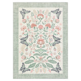 Garvee Washable Green Botanical Area Rug – Non-Slip, Low Pile Vintage Oriental Carpet with Butterfly Motif for Living Room, Bedroom, Dining Room – Enchanted Garden Design, Modern Farmhouse Decor, Size: 8x10ft (244x305cm), USA - Green