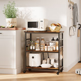 Garvee Versatile 3-Tier Kitchen Island Cart on Wheels – Utility Storage Rack with 6 Detachable Hooks – Rolling Microwave Stand & Bakers Rack – 4 Swivel Casters – Vintage Color