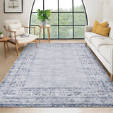 Garvee Washable Area Rug 5x7ft – Soft Vintage Edgeed Boho Carpet, Mark Resistant, Non-Slip, Collapsible, Modern Farmhouse Floor Accent for Living Room, Bedroom, Dining Room – Light Blue, USA - Blue