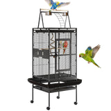 Garvee Spacious & Durable 67-Inch Wrought Iron Bird Cage with Playtop – Secure Birdcage with Rooftop Playground, Easy-Clean Design, Rolling Stand for Cockatiels, Parakeets, Conures, Lovebirds, Canaries - Color: Black