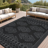 Garvee Waterproof & UV-Resistant Outdoor Rug – Reversible Geometric Plastic Straw Carpet, Collapsible, Easy Clean, for Patio, Garden, Deck, Balcony, Camping – Black and Gray, 9x12ft (270x366cm) - Black&Gray