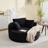 Garvee Oversized Comfort Chaise Lounge Chair - 55" Round Corduroy Sofa Bed - Deep Seat, Boneless Cloud Design, 4 Pillows, No Assembly - Black Corduroy