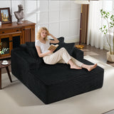 Garvee Boneless Couch 61'' Oversized Corduroy Chaise Lounge Chair, Deep Seat Cloud Sleeper Sofa Bed with 4 Fluffy Pillows & Armrests, No Assembly, for Living Room, Bedroom, Office, Black - Corduroy | Black