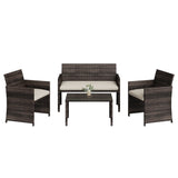 Garvee 4-Piece Outdoor Wicker Patio Bar Set – Brown Gradient Rattan – Tempered Glass Coffee Table – All-Weather Conversation Furniture – Light Beige style Cushions – Color: Brown gradient rattan + light beige shade cushion - Brown Gradient Rattan + Gray Cushion