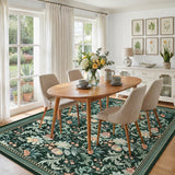 Garvee Modern Washable Area Rug - Soft Velvet, Low Pile, Non-Slip, Collapsible - Floral Leaf Design for Living Room, Bedroom, Dining Room - Dark Green, 8x10ft (244x305cm), United States - Dark Green