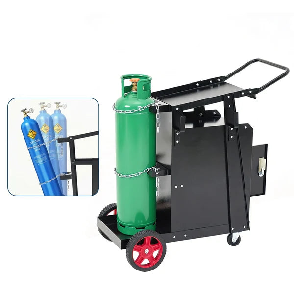 Garvee Welding Cart with Drawers and Cabinet Heavy Duty Carbon Steel for Mig Welder Tig Welder Plasma Cutter 220 Lb Capacity Black