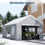 Garvee Heavy Duty 13x20 ft Galvanized Steel Carport Canopy – All-Weather Outdoor Storage Shelter – Enclosed Roll-Up Doors & Mesh Windows – Portable Garage for Car, Truck, SUV, Boat – Gray