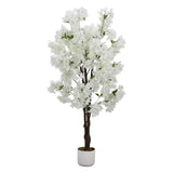 Garvee Artificial Cherry Blossom Tree for Indoor & Outdoor Decoration – 150cm/5ft Realistic White Butterfly Cherry Blossom Plant in Pot, Natural Wood Trunk, Elegant Faux Floral Accent for Home, Wedding, Office – Butterfly Cherry Blossom, White, Single