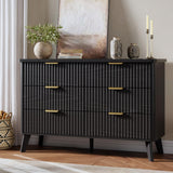 Garvee Modern Fluted 6-Drawer Dresser – 47.2'' Wide Wooden Chest with Curved Profile, Deep Drawers, Gold Handles – Storage for Bedroom, Living Room, Hallway – Black - Black