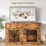 Garvee Heavy Duty Double Dog Crate Furniture for 2 Small/Medium Dogs – Indoor Kennel End Table with 2 Drawers – Multi-Functional Pet House & TV Stand – Vintage Color - Black + Vintage