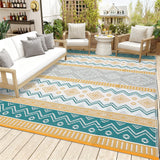 Garvee Waterproof Reversible Outdoor Rug 10x14ft – Large Plastic Straw Carpet – Lightweight, UV Resistant, Easy Clean, Pet-Friendly – Patio, Deck, Backyard, Balcony, RV – Yellow/Green/Gray/White, USA - Four Colors - Yellow/Rose Red/Green/White