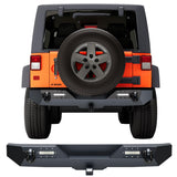 Garvee Heavy Duty Full Width Off-Road Front & Rear Bumper Set for 2007-2018 Wrangler JK & JKU, Rock Crawler Style, Integrated Winch Plate, D-Rings, LED Lights, Steel Bumper Protector, Bolt-On Installation, Color: System default