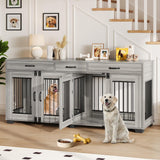 Garvee Double Dog Crate Furniture for 2 Large Dogs - Heavy Duty Wooden Kennel with Divider - Multi-Functional TV Stand & End Table - Stylish Large Dog Bed for Medium & Large Breeds - Mountain Grey Oak AB Box