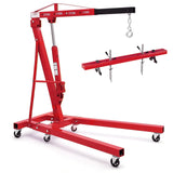 Garvee Heavy Duty 2 Ton Folding Hydraulic Engine Hoist - 4400 lbs Cherry Picker with 59" Load Leveler, 6 Swivel Wheels, Adjustable Hydraulic Boom (0.5T-2T), 1100 lbs Support Bar for Garage, Workshop, Warehouse, Red