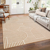 Garvee Modern Abstract Area Rug - 5x7ft Soft Low Pile, Washable, Non-Slip Geometric Stripe Carpet - Collapsible, Mark Resistant Accent Rug for Living Room, Bedroom, Dining Room - Orange, United States, 5*7ft(152*213cm)