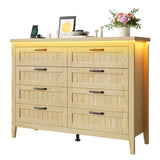 Garvee 8 Drawer Dresser for Bedroom with LED Lights & Power Outlet - Wide Wooden Chest - Modern Storage Organizer - Natural Wood Color, Eight-Drawer Cabinet