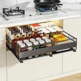 Garvee No-Drill Pull-Out Cabinet Organizer - Adjustable Slide-Out Drawer Shelf for Inside Cabinets & Under-basin Storage, Heavy-Duty Carbon Steel, 12.2–19.29 in W - Large, Black, 12 cm Height (ZWJ-20232-BK) - Large Black