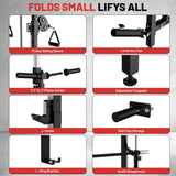 Garvee Wall Mounted Folding Smith Machine Power Rack – Dual Pulley System, Pull Up Bar, Heavy Duty Multi-Function Squat Cage for Home Gym Strength Training, Space-Saving Equipment, Black