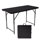 Garvee 4ft Portable Folding Table for Indoor/Outdoor, Picnic & Camping – HDPE Table, Carry Handle, Adjustable Height, Sturdy Metal Frame Supports 400 lbs – Black Tabletop + Black Spray Plastic - Black Tabletop + Black Spray Plastic