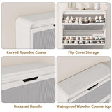 Garvee Slim White Rattan Shoe Cabinet with 3 Invert Drawers – Modern Boho Freestanding Shoe Organizer for Entryway or Hallway – Adjustable Removable Shelves – Space-Saving – White – 3 Tipping Buckets