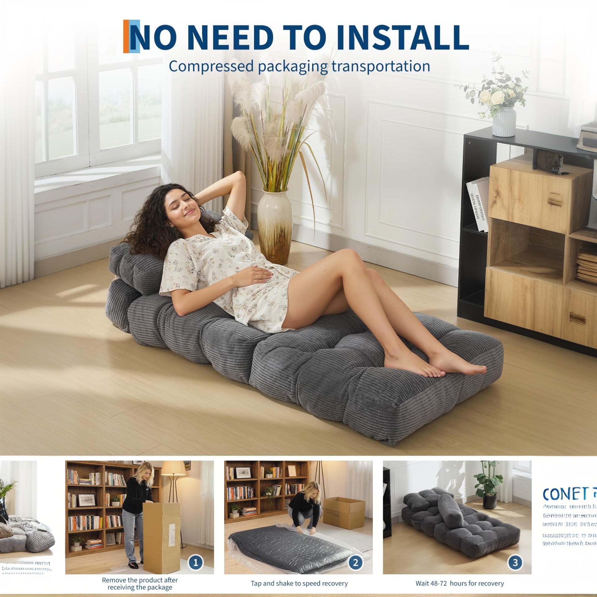 Garvee Folding Sofa Bed Convertible Sleeper Chair with Pillow Dark Gray Single - Foldable Mattress for Living Room Bedroom