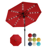 Garvee 10FT Red Solar Patio Umbrella with 32 LED Lights – UV Resistant, Waterproof Vented Canopy, Tilt, Crank Lift, 8 Sturdy Ribs, for Garden, Poolside, Deck, Table – Outdoor Sun Shade – Euro 4 Red - Green