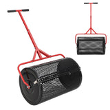 Garvee 24 Inch Compost & Peat Moss Spreader – Adjustable T-Handle, Powder-Coated Metal Mesh Roller, Side Latches, Perfect for Grass Seed, Topsoil, Fertilizer – Lawn & Garden Seeder – Handle Red