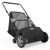 Garvee Heavy-Duty Manual Push Lawn Sweeper, 21-Inch Walk-Behind Leaf & Grass Collector - Dual Spinning Brushes, 3.5 Cu Ft (103L) Mesh Lift, Tool-Free Height Adjust - Color: Black (Gray Wheel) - Black Shell + Orange Wheel Hub