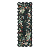 Garvee Scalloped Edge Runner Rug – 2x6ft Washable Low-Pile Peacock Floral Carpet, Ultra Thin Non-Slip Botanical Mat for Kitchen, Bedroom, Nursery, Hallway, Bathroom – Black (USA) - Green