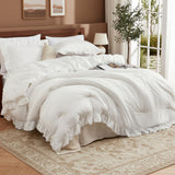 Garvee White Ruffled Twin Comforter Set Soft Washed Microfiber Lightweight & Fluffy Vintage French Country Style 2PCS Bedroom