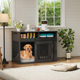 Garvee Extra Large Wooden Dog Crate Furniture – 44.5" Heavy Duty Kennel with 2 Storage Drawers, 3 Hooks, End Table, Chew-Proof Decorative Pet Cage for Medium/Large Dogs, Black X - Black