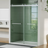 Garvee Frameless Double Sliding Shower Door – 48" x 74", 6mm Tempered Glass, Brushed Aluminum Frame, Space-Saving Bypass Design, Easy-to-Clean, Modern Bathroom Enclosure, Stainless Steel, Model 16-02 double sliding door 48*74" 6mm glass, brushed