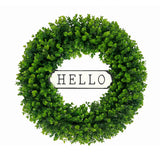 Garvee 24 Inch Artificial Eucalyptus Wreath with Hello Sign for Front Door - Greenery Spring & Year-Round Farmhouse Rustic Wall Hanging Home Decor - Color: Green eucalyptus
