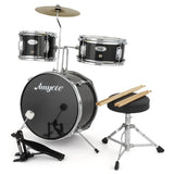 Garvee Beginner-Friendly 3-Piece Junior Drum Set – Complete Percussion Kit with Bass Drum, Snare, Tom, 10" Cymbal, Drumsticks, Pedal, Adjustable Stool – Perfect Musical Instrument Gift for Kids Ages 4-12 – Black - Black