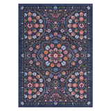 Garvee Ultra-Thin Washable Floral Area Rug – Non-Slip, Low Pile, Mark Resistant, Soft, Collapsible Carpet for Living Room, Bedroom, Nursery, Dining – Navy Blue, 8x10ft, Made in USA