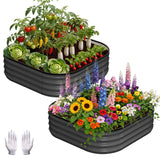 Garvee 2-Pack Galvanized Raised Garden Beds Outdoor - 3x3x1FT Metal Planter Boxes - Anti-Rust Coating, Safe Rounded Corners, Rubber Edge Trim, Gloves - Open Bottom for Vegetables, Flowers, Herbs - Dark Grey, 2-piece set