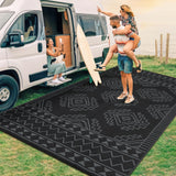 Garvee Waterproof & UV-Resistant Outdoor Rug – Reversible Geometric Plastic Straw Carpet, Collapsible, Easy Clean, for Patio, Garden, Deck, Balcony, Camping – Black and Gray, 8x10ft (244x305cm) - Black&Gray