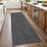 Garvee Modern Abstract Geometric Runner Rug - Low Pile, Non-Slip, Washable Carpet for Hallway, Kitchen, Entryway, Bedroom, Bath, Laundry - Soft Rubber Backed Area Rug for Home Decor - Black - Size: 2*6ft (61*183cm) - Ships from United States