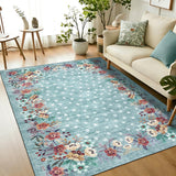 Garvee Washable Floral Area Rug - Low-Pile Non-Slip Carpet for Living Room, Bedroom, Dining Room - Light Green - 9x12ft (274x366cm) - USA Spec - Light Green