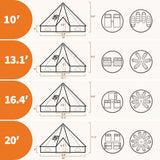 Garvee Select 4 Season Canvas Bell Tent for Glamping – Heavy Duty Yurt with Stove Jack, Mesh Windows, Removable PVC Floor, Spacious Family Shelter for Camping, Tracking, Outdoor Parties – Beige, 400cm x 400cm x 250cm - Beige