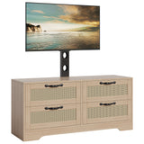 Garvee Farmhouse Rattan TV Stand with Mount for TVs Up to 70 Inch - 4 Drawer Dresser & Media Console - Wooden Storage Cabinet for Bedroom or Living Room - Natural Log Color - Log