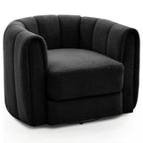 Garvee 360° Swivel Barrel Accent Chair, Stuffed Velvet Upholstered Round Armchair - Striped Backrest - Soft Seat Cushion, Modern Lounge Chair for Living Room/Bedroom, Black