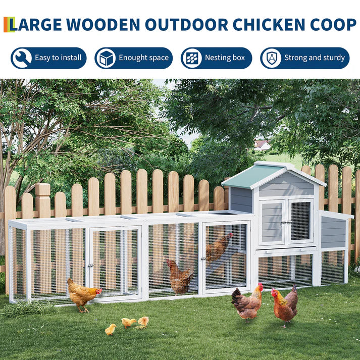 Garvee Large Chicken Coop 123in with Run & Ramp, Outdoor Poultry Cage, Weather-Resistant, 4-6 Hens, Natural Wood