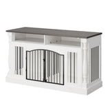 Garvee Heavy Duty Double Dog Crate Furniture for 2 Small/Medium or 1 Large Dog - Roman Column Wooden Kennel - Removable Divider - Semi-Open Storage - Double Sliding Doors - TV Stand - Indoor Dog Cage - Natural Wood Color - Natural Wood Color