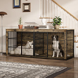 Garvee Heavy Duty Extra Large Wooden Dog House Furniture – 4 Doors & Divider – End Table TV Stand, Indoor Kennel for Large/Medium Breeds – Rustic Tiger Wood, 2.4m - Rustic Brown
