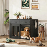 Garvee Extra Large Wooden Dog Crate Furniture – 44.5" Heavy Duty Kennel with 2 Storage Drawers, Sliding Barn Door, End Table & TV Stand, Indoor Decorative Pet Cage for Medium/Large Dogs, Black - Black