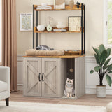Garvee Tall Cat Litter Box Enclosure with 2 Storage Shelves, Hidden Cat House Furniture with Built-in Power Outlets and USB Ports, Side Entry and Double Doors, Particleboard and MDF Cabinet for Indoor Use, Light Grey and Sunset Cloud