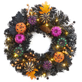 Garvee Prelit Halloween Wreath for Front Door - 20 Inch Light Up Pumpkin Wreath with 20 LED Lights - Black Sections & Maple Leaves - Indoor Outdoor Wall Window Party Decor - Yellow+Black