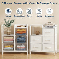 Garvee 5 Drawer Mobile File Cabinet with Open Storage Shelf, Rolling Printer Stand and Fabric Lateral Filing Cabinet for Home Office, Fits A4 or Letter Size Files, White